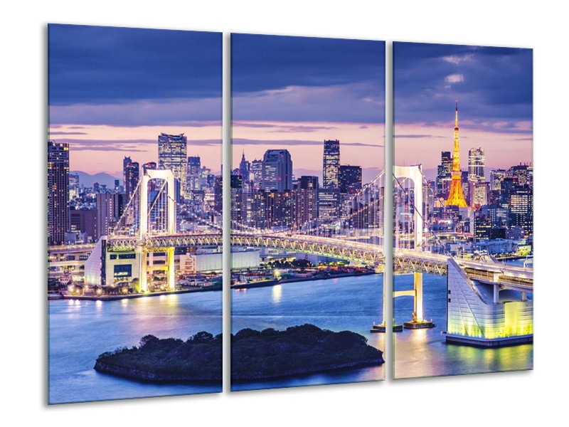 Glas schilderij Brug | Blauw, Grijs | 120x80cm 3Luik