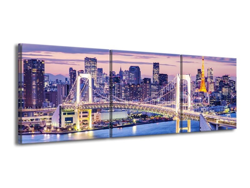 Glas schilderij Brug | Blauw, Grijs | 150x50cm 3Luik