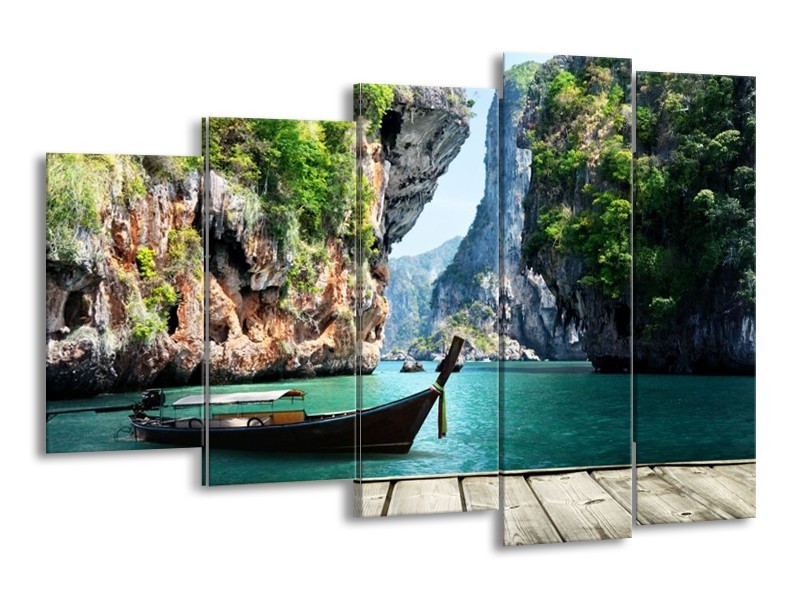 Canvas schilderij Boot | Groen, Blauw | 150x100cm 5Luik