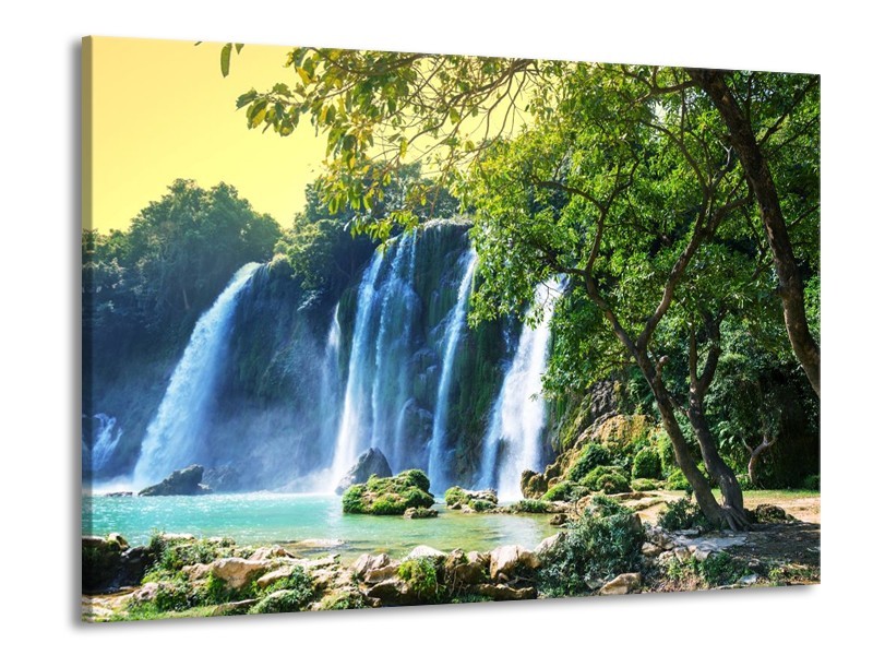 Glas schilderij Waterval | Groen, Blauw, Grijs | 100x70cm 1Luik
