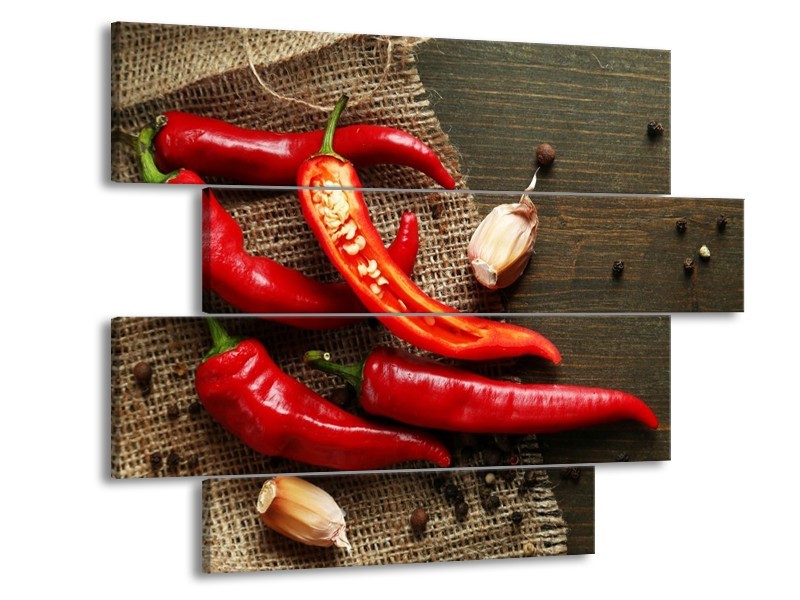 Canvas schilderij Paprika | Rood, Bruin | 115x85cm 4Luik