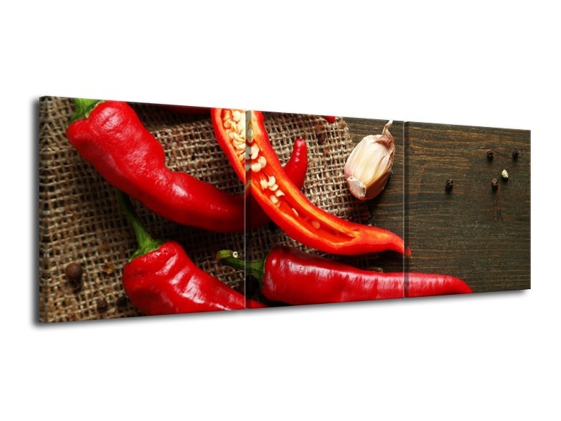 Canvas schilderij Paprika | Rood, Bruin | 120x40cm 3Luik
