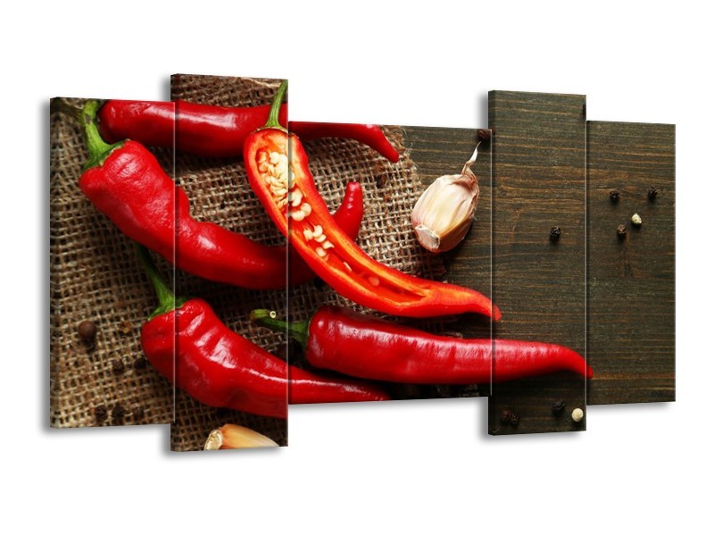 Canvas schilderij Paprika | Rood, Bruin | 120x65 5Luik