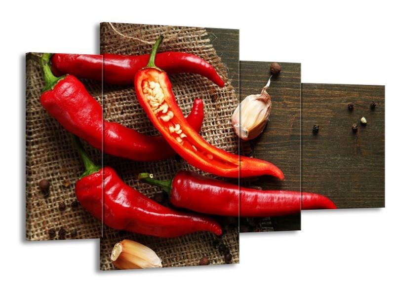 Canvas schilderij Paprika | Rood, Bruin | 120x75cm 4Luik