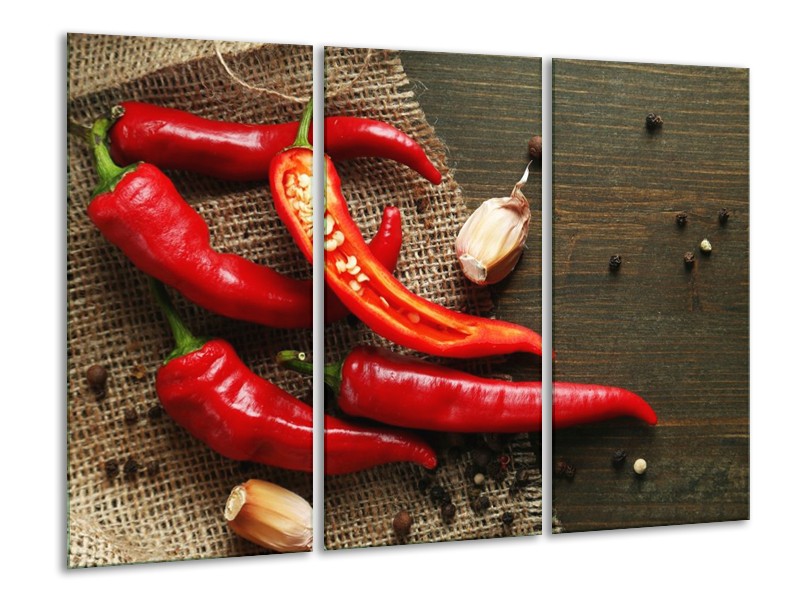 Canvas schilderij Paprika | Rood, Bruin | 120x80cm 3Luik