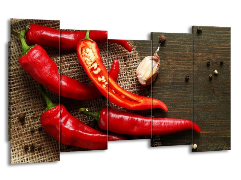 Canvas schilderij Paprika | Rood, Bruin | 150x80cm 5Luik