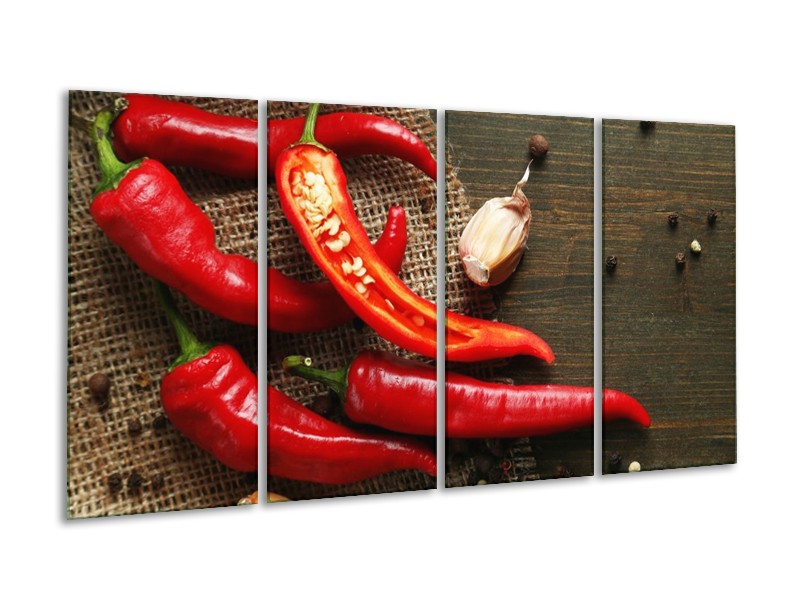 Canvas schilderij Paprika | Rood, Bruin | 160x80cm 4Luik