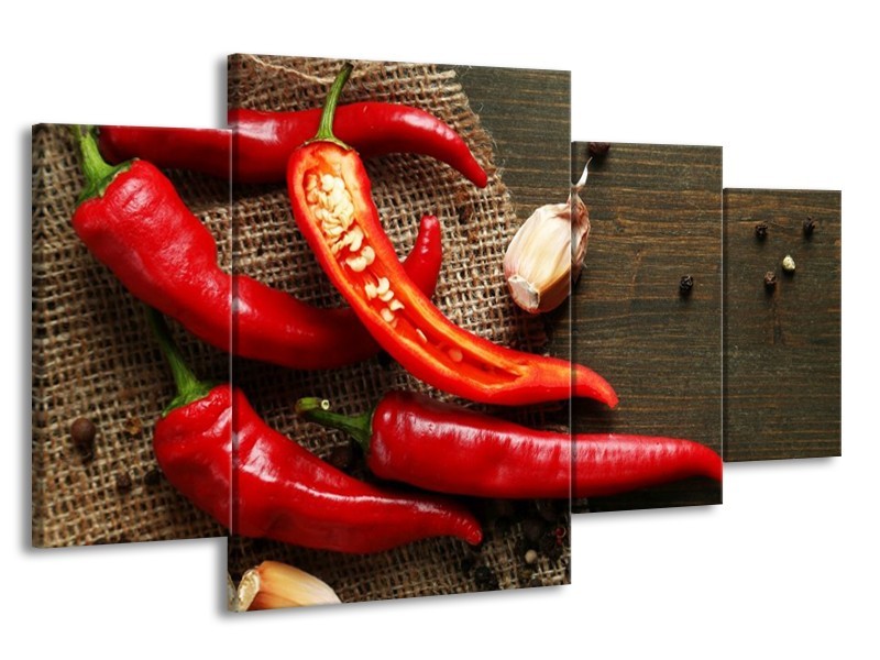 Canvas schilderij Paprika | Rood, Bruin | 160x90cm 4Luik