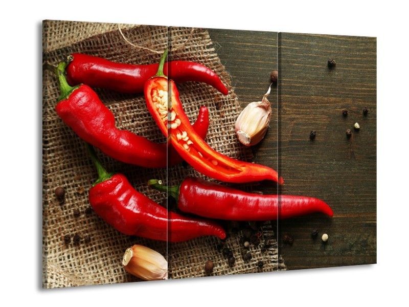 Canvas schilderij Paprika | Rood, Bruin | 90x60cm 3Luik