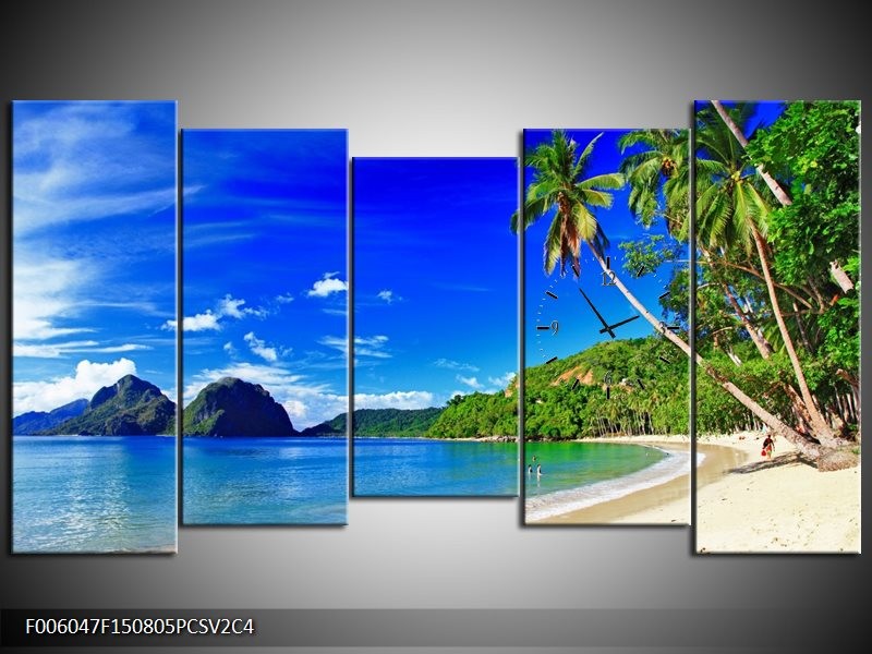 Klok schilderij Vakantie | Blauw, Groen | 150x80cm 5Luik