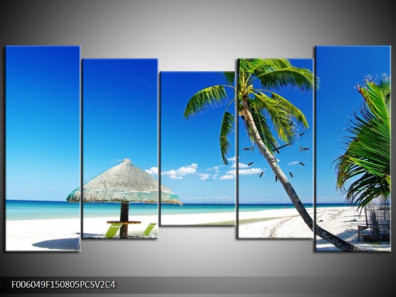 Klok schilderij Zee | Blauw, Groen, Wit | 150x80cm 5Luik