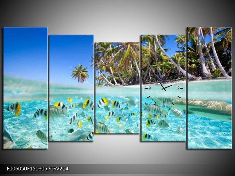 Klok schilderij Natuur | Blauw, Groen | 150x80cm 5Luik