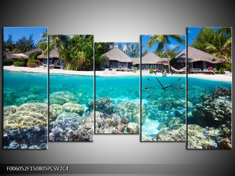 Klok schilderij Vakantie | Groen, Blauw | 150x80cm 5Luik