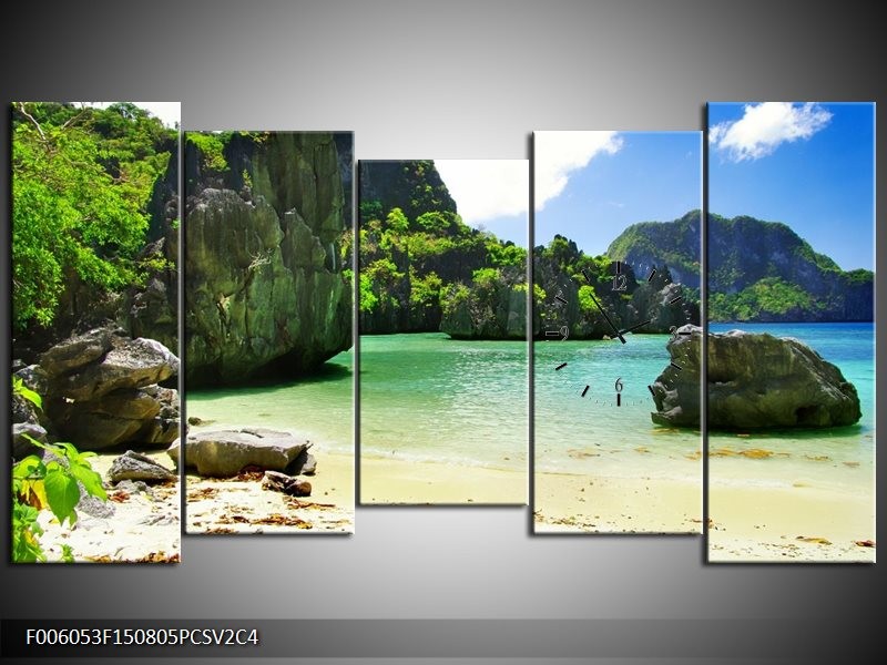 Klok schilderij Natuur | Groen, Blauw, Wit | 150x80cm 5Luik