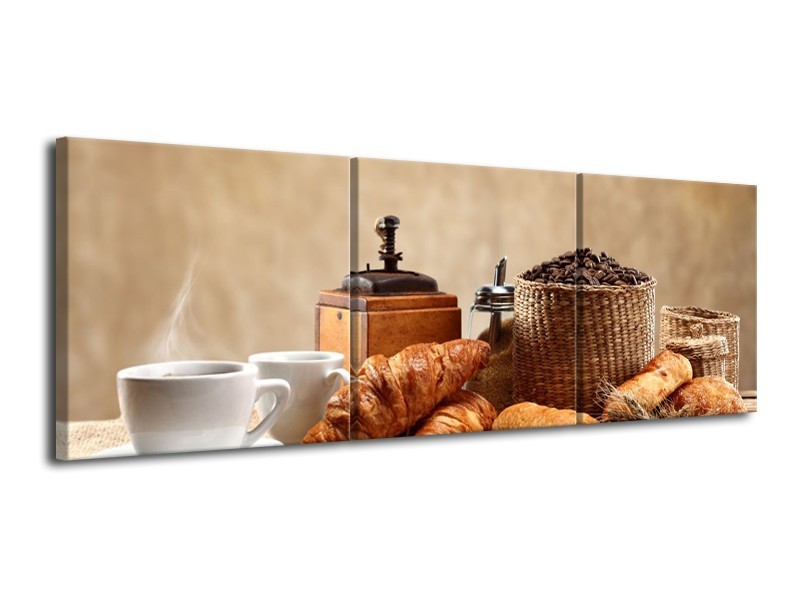 Canvas schilderij Ontbijt | Bruin, Crème | 120x40cm 3Luik
