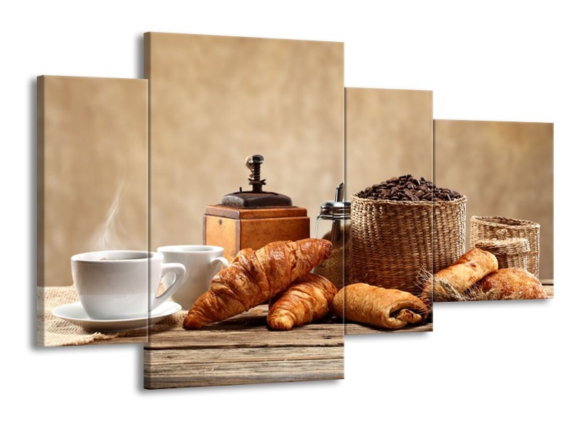Glas schilderij Ontbijt | Bruin, Crème | 120x75cm 4Luik