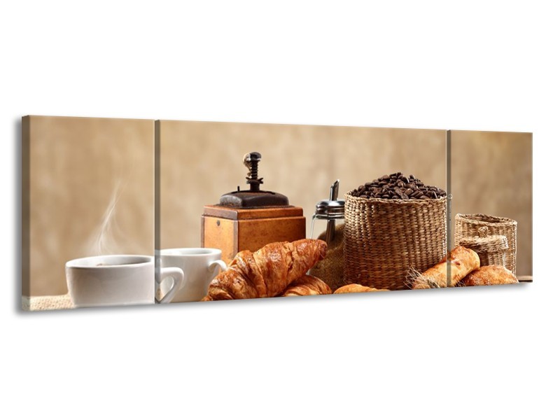 Canvas schilderij Ontbijt | Bruin, Crème | 170x50cm 3Luik