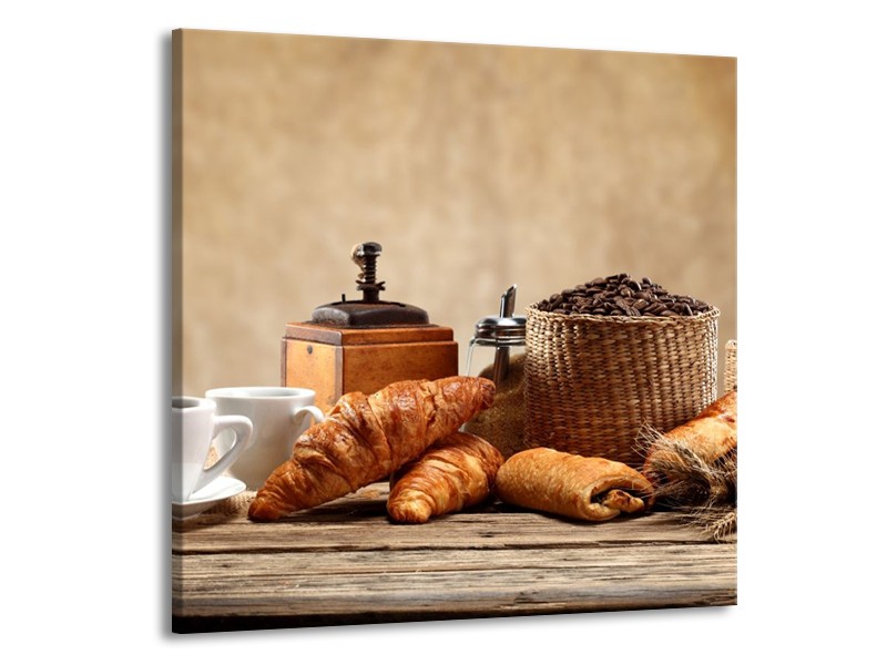 Canvas schilderij Ontbijt | Bruin, Crème | 70x70cm 1Luik