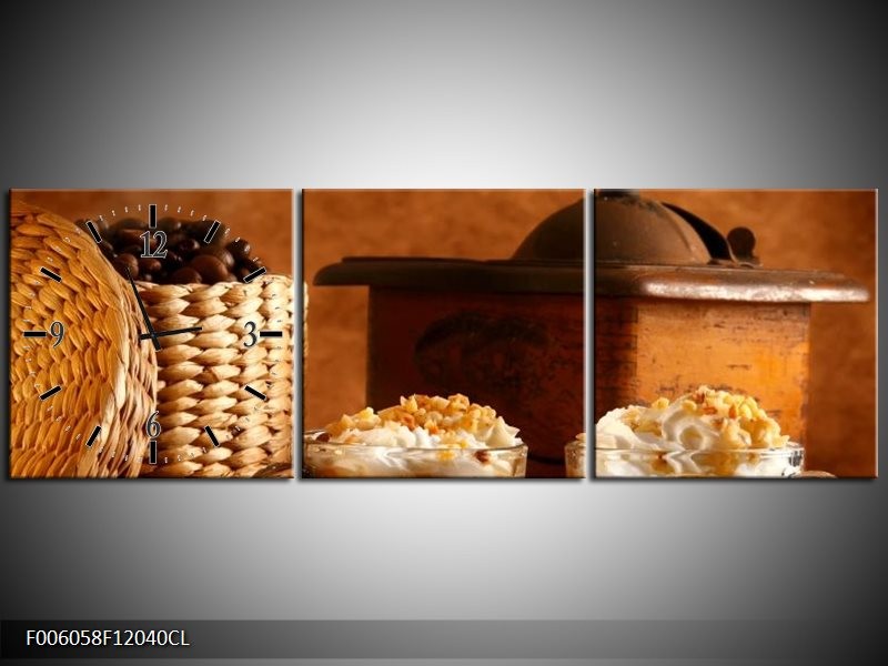 Klok schilderij Koffie | Bruin | 120x40cm 3Luik