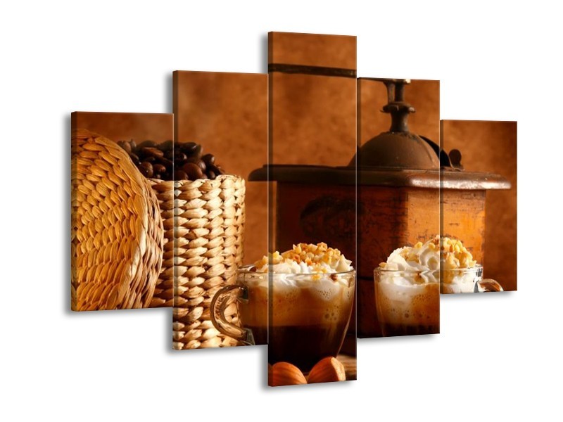Canvas schilderij Koffie | Bruin | 150x105cm 5Luik