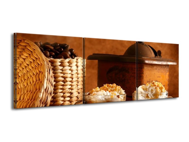 Canvas schilderij Koffie | Bruin | 150x50cm 3Luik