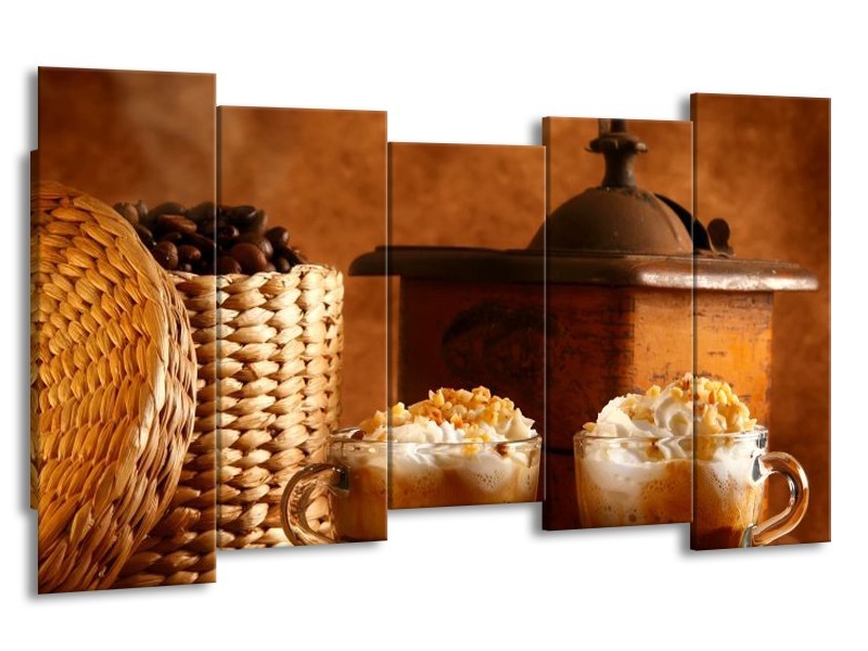 Canvas schilderij Koffie | Bruin | 150x80cm 5Luik