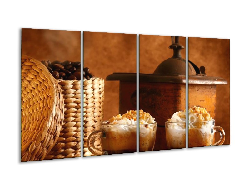 Canvas schilderij Koffie | Bruin | 160x80cm 4Luik