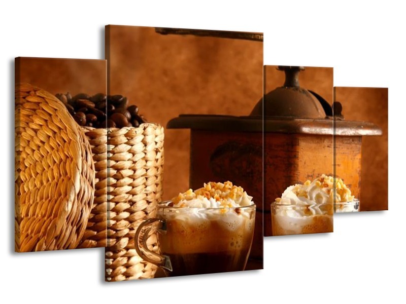 Canvas schilderij Koffie | Bruin | 160x90cm 4Luik