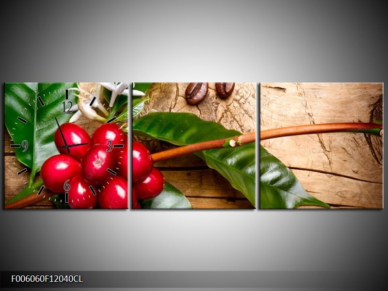 Klok schilderij Keuken | Rood, Groen, Bruin | 120x40cm 3Luik