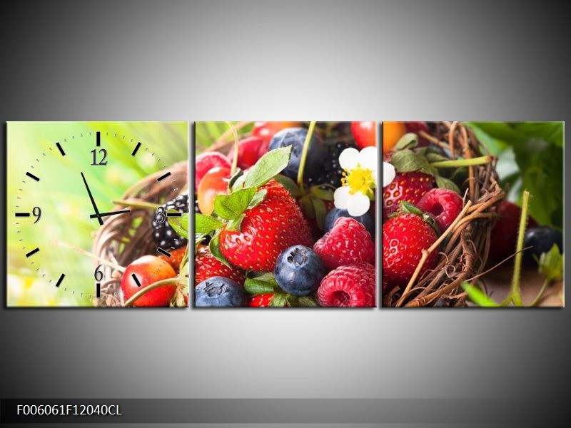 Klok schilderij Fruit | Groen, Rood | 120x40cm 3Luik