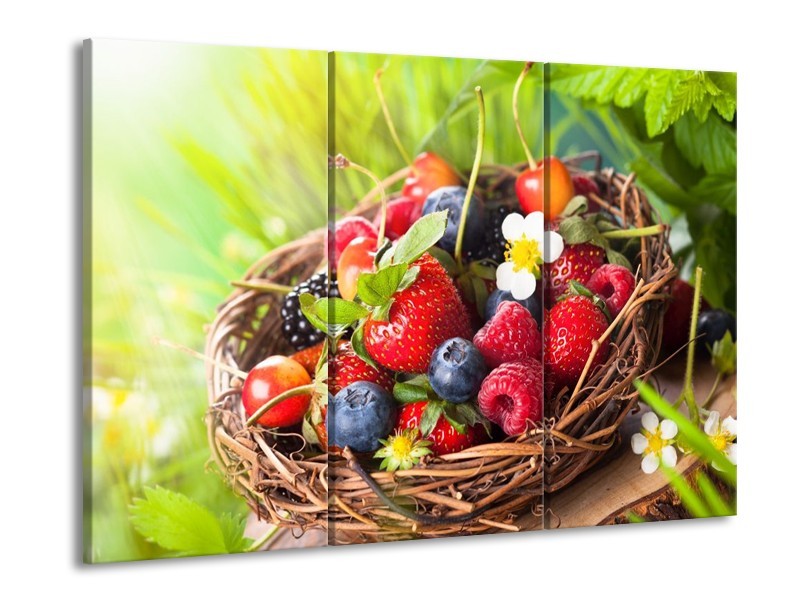 Canvas schilderij Fruit | Groen, Rood | 90x60cm 3Luik