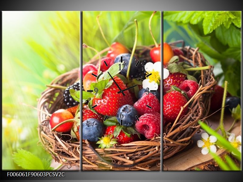 Klok schilderij Fruit | Groen, Rood | 90x60cm 3Luik