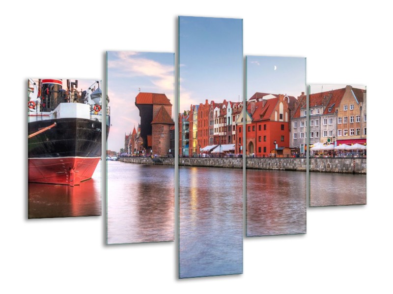 Glas schilderij Schip | Grijs, Rood | 100x70cm 5Luik