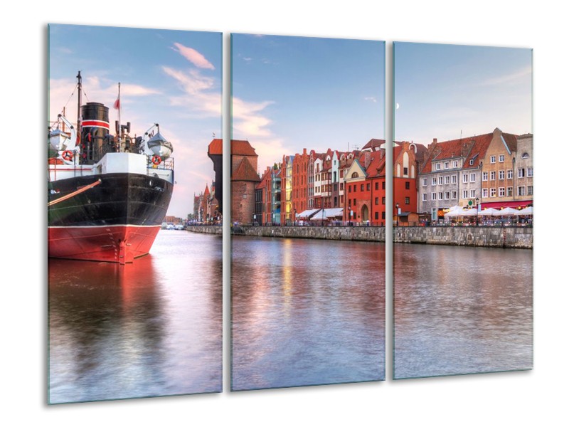 Glas schilderij Schip | Grijs, Rood | 120x80cm 3Luik