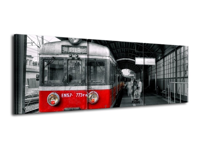 Canvas schilderij Trein | Rood, Grijs | 120x40cm 3Luik