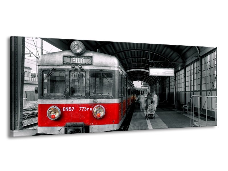 Glas schilderij Trein | Rood, Grijs | 145x58cm 1Luik