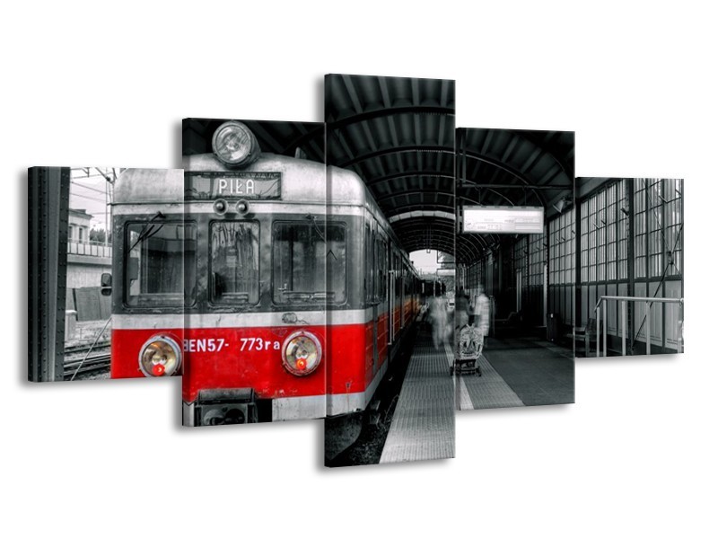 Canvas schilderij Trein | Rood, Grijs | 150x80cm 5Luik