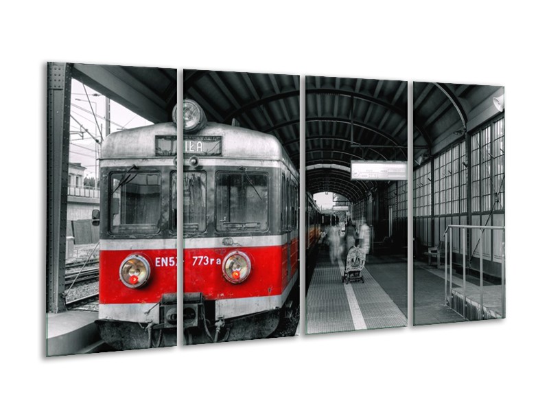 Glas schilderij Trein | Rood, Grijs | 160x80cm 4Luik