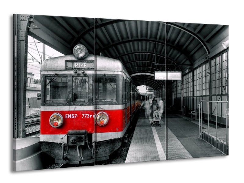 Canvas schilderij Trein | Rood, Grijs | 165x100cm 3Luik