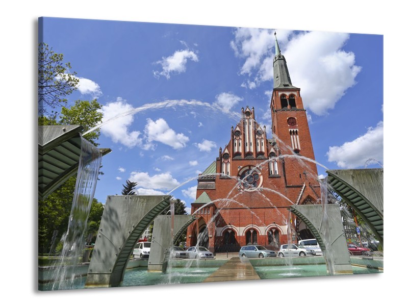 Glas schilderij Kerk | Blauw, Grijs, Bruin | 100x70cm 1Luik