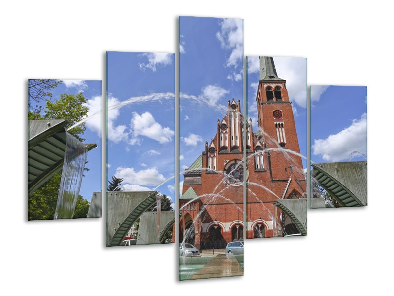 Glas schilderij Kerk | Blauw, Grijs, Bruin | 100x70cm 5Luik