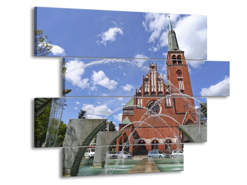 Glas schilderij Kerk | Blauw, Grijs, Bruin | 115x85cm 4Luik