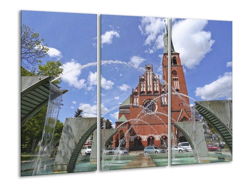 Glas schilderij Kerk | Blauw, Grijs, Bruin | 120x80cm 3Luik