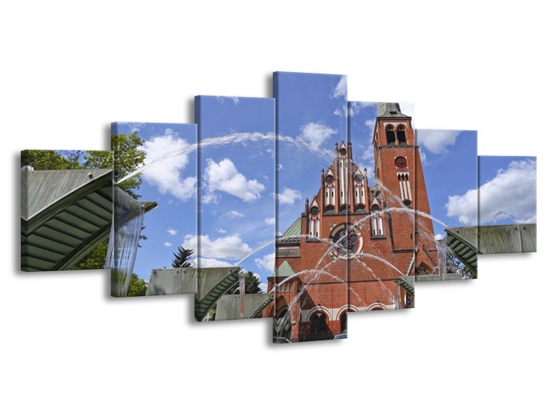 Glas schilderij Kerk | Blauw, Grijs, Bruin | 210x100cm 7Luik