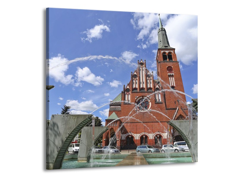 Glas schilderij Kerk | Blauw, Grijs, Bruin | 50x50cm 1Luik