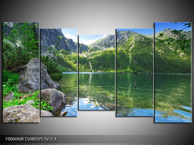 Klok schilderij Meer | Groen, Blauw, Grijs | 150x80cm 5Luik