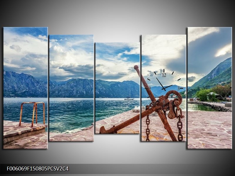 Klok schilderij Aker | Blauw, Grijs, Bruin | 150x80cm 5Luik