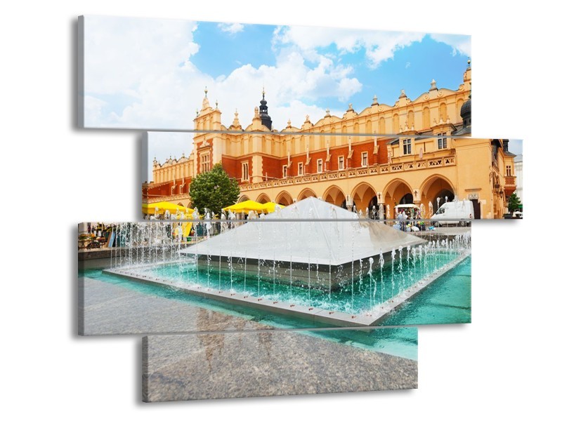 Glas schilderij Fontein | Blauw, Bruin, Groen | 115x85cm 4Luik