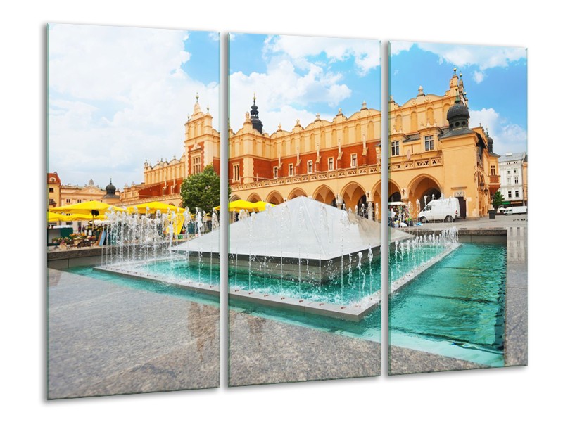 Glas schilderij Fontein | Blauw, Bruin, Groen | 120x80cm 3Luik