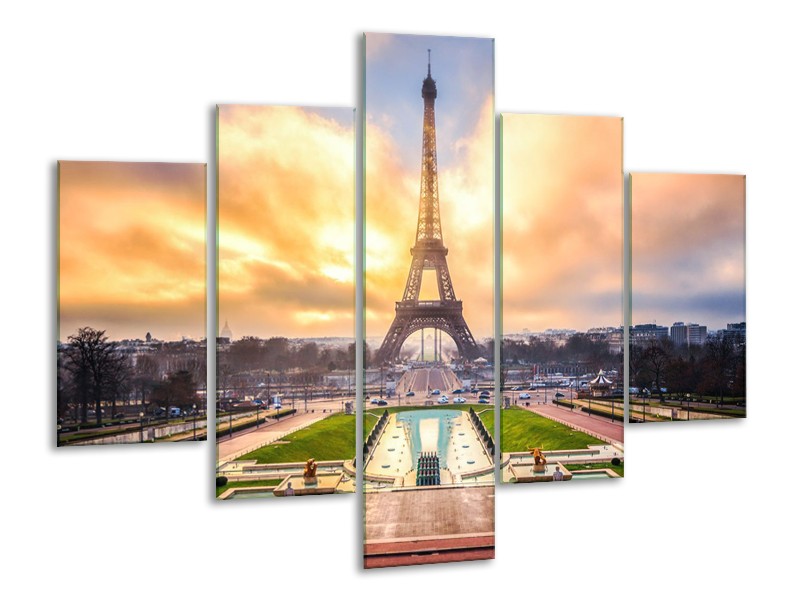 Glas schilderij Eiffeltoren | Grijs, Bruin, Groen | 100x70cm 5Luik